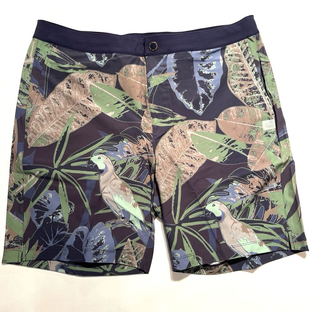 Rhone Barrier Swim Shorts Men’s Large Standard Fit Lined Tropical Floral Green